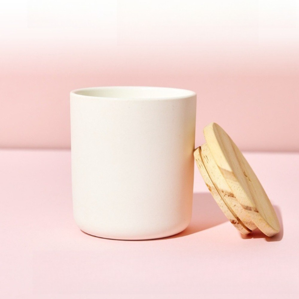 Candle Making Jars With Lids - ที่ใส่เทียนแก้วสีขาวด้านแบบไม่มีลวดลาย พร้อมฝาไม้ ภาชนะแก้วสำหรับใส่ขี้ผึ้ง ไม่มีสติกเกอร์บนแก้ว ขนาด 300