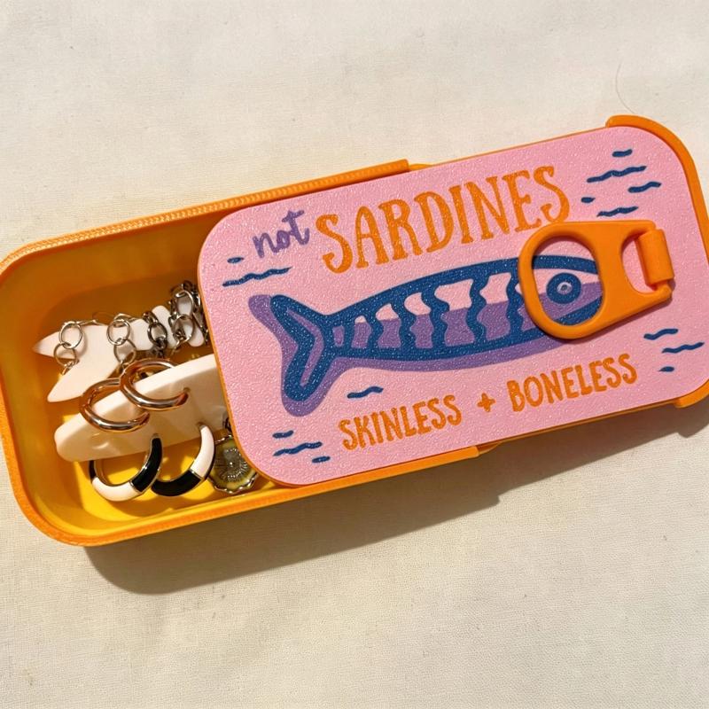 Tin Container Lid - กล่องเครื่องประดับรูปกระป๋องปลาซาร์ดีน พิมพ์ 3 มิติ สไตล์เรโทร ฝาเปิดง่าย